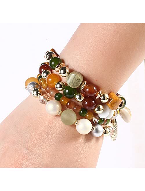 Twinfree Bohemian Bracelets for Women Stretch Multilayer Colorful Beads Bracelet with Charm Jewelry