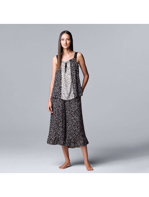 Women's Simply Vera Vera Wang Woven Pajama Tank and Pajama Culotte Capri Pajama Pants Sleep Set