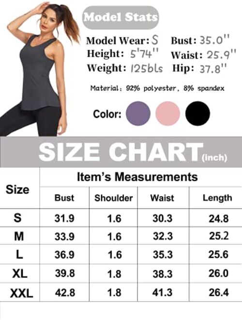 Heledok Workout Tank Tops for Women Built in Bra Racerback Running Yoga Sports Tops Loose fit Gym Workout Clothes
