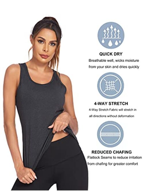 Heledok Workout Tank Tops for Women Built in Bra Racerback Running Yoga Sports Tops Loose fit Gym Workout Clothes