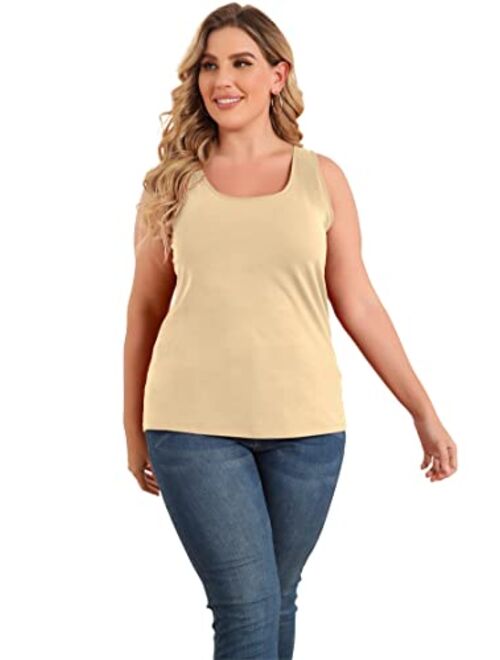 MONYRAY Women Plus Size Tank Top with Padded Bra Women Plus Size Shirts Cotton 1X,2X,3X,4X,5X
