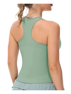 Womens Racerback Workout Tank Tops with Built in Bra Sleeveless Running Yoga Shirts Slim Fit