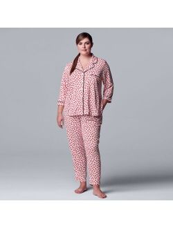 Plus Size Simply Vera Vera Wang Lightweight 3/4 Sleeve Pajama Shirt & Cropped Pajama Pants Sleep Set