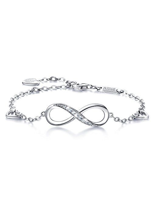 Billie Bijoux Womens 925 Sterling Silver Infinity Endless Love Symbol Charm Adjustable Bracelet Mother's Day Gift for Wife Women Girls Mom