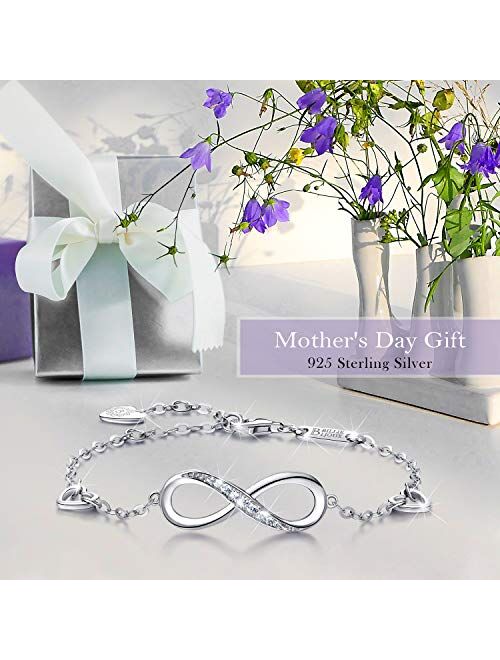 Billie Bijoux Womens 925 Sterling Silver Infinity Endless Love Symbol Charm Adjustable Bracelet Mother's Day Gift for Wife Women Girls Mom