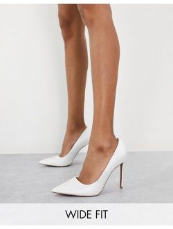 Wide Fit Penza pointed high heeled pumps in white