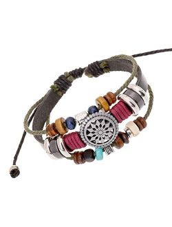 Trenro Women Lady Bohemia Wind Beaded Multilayer Hand Woven Bracelet Jewelry