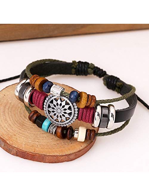 Trenro Women Lady Bohemia Wind Beaded Multilayer Hand Woven Bracelet Jewelry