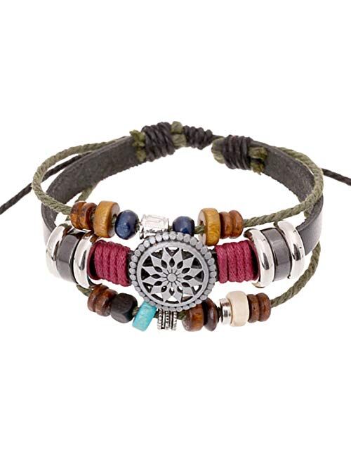 Trenro Women Lady Bohemia Wind Beaded Multilayer Hand Woven Bracelet Jewelry