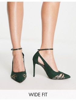Wide Fit Poster cut out high heeled pumps in forest green