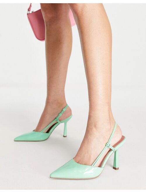 ASOS DESIGN Sleek knot detail slingback mid heeled shoes in mint