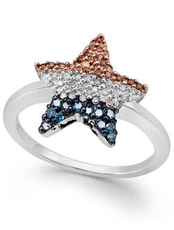 MACY'S Diamond Flag Star Ring in Sterling Silver (1/4 ct. t.w.)