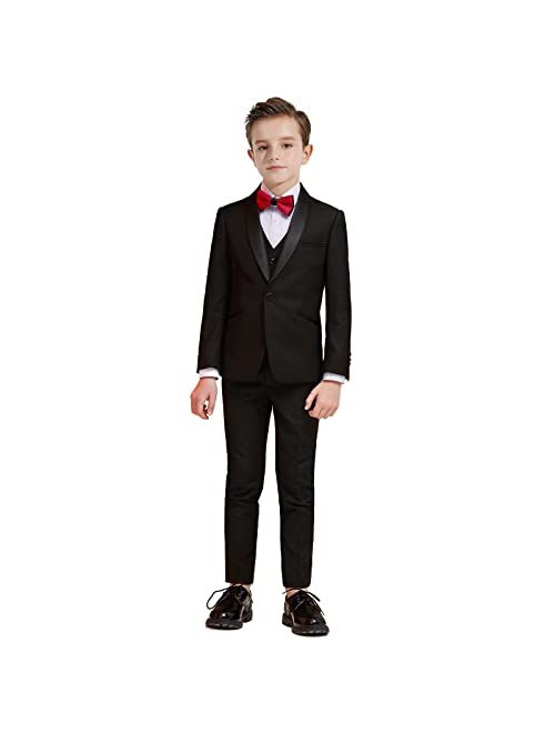 Plavict Boy's Tuxedo Suit 5 Pieces, Boy's Formal Suit