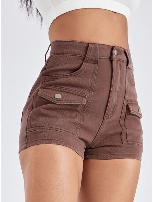 Shein High Waist Flap Pocket Denim Shorts