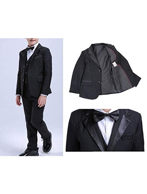 Lontakids 5Pcs Boys Suit Black Tuxedo Blazer Vest Bowtie Set Kids Formal Suits for Wedding Party