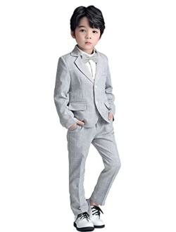 Lolanta Boys Suit Wedding Ring Bearer Outfit Kids Suit Set; Plaid, Striped Blazer Suit Pants Bow Tie