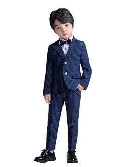 Lolanta Boys Suit Wedding Ring Bearer Outfit Kids Suit Set; Plaid, Striped Blazer Suit Pants Bow Tie