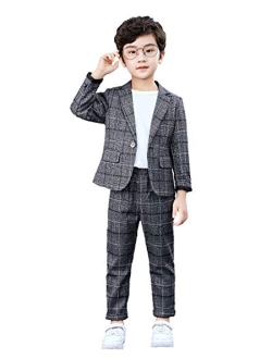 lontakids Boys Plaid Blazer Pants Set Casual Suit Classic Kids 2 Piece Sport Coats Outfits