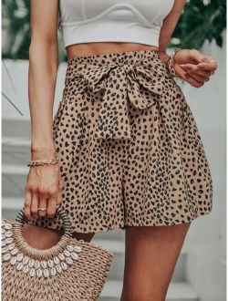 Allover Print Shirred Knot Front Shorts