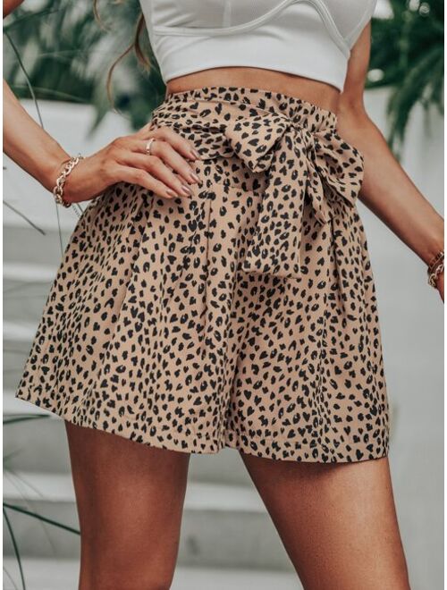 Shein Allover Print Shirred Knot Front Shorts