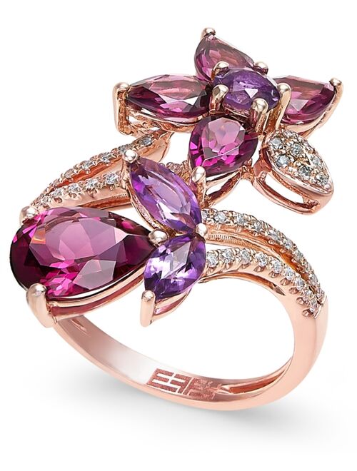 EFFY COLLECTION Bordeaux by EFFY® Multi-Stone (5-1/4 ct. t.w.) and Diamond (1/5 ct. t.w.) Flower Ring in 14k Rose Gold
