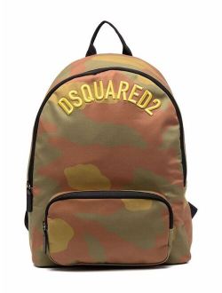 Kids logo-embroidered camouflage backpack