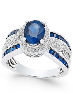MACY'S Sapphire (2-3/4 ct. t.w.) and Diamond (1/3 ct. t.w.) Ring in 14k White Gold