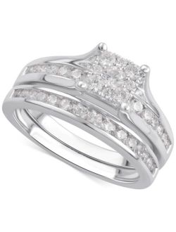 MACY'S Diamond Cluster Channel-Set Bridal Set (1 ct. t.w.) in 14k White, Yellow or Rose Gold