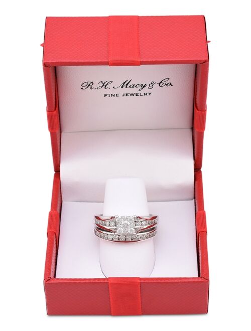 MACY'S Diamond Cluster Channel-Set Bridal Set (1 ct. t.w.) in 14k White, Yellow or Rose Gold