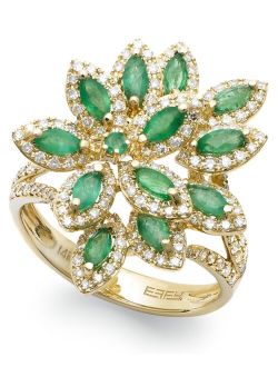 COLLECTION Brasilica by EFFY® Emerald (1-1/16 ct. t.w.) and Diamond (5/8 ct. t.w.) Flower Ring in 14k Gold or 14k White Gold