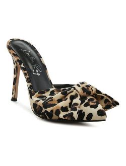 Joelle Women's High Heel Bow Tie Leopard Print Mules