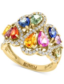 COLLECTION EFFY® Multi-Sapphire (3-5/8 ct. t.w.) & Diamond (5/8 ct. t.w.) Cluster Statement ring in 14k Gold