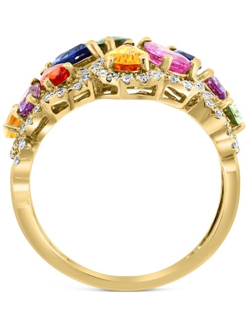 EFFY COLLECTION EFFY® Multi-Sapphire (3-5/8 ct. t.w.) & Diamond (5/8 ct. t.w.) Cluster Statement ring in 14k Gold