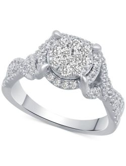 MACY'S Diamond Halo Cluster Engagement Ring (3/4 ct. t.w.) in 14k White Gold