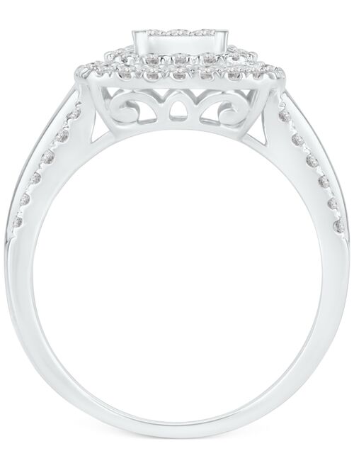 MACY'S Diamond Princess Square Double Halo Cluster Ring (1 ct. t.w.) in 14k White Gold