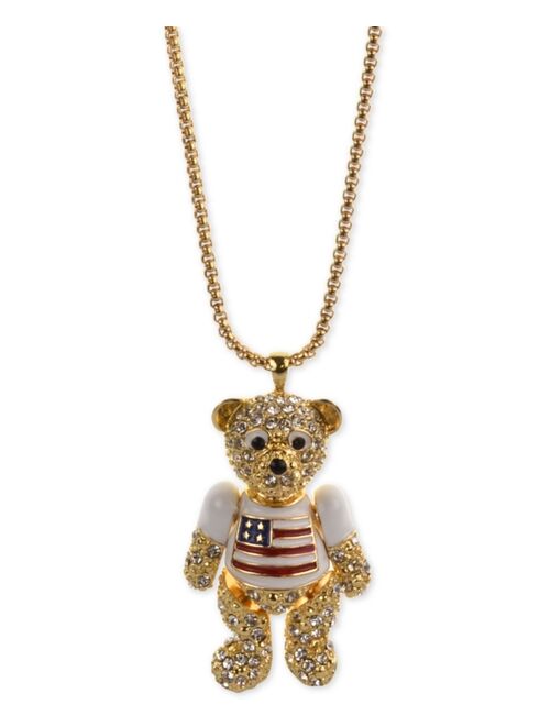 Charter Club Holiday Lane Gold-Tone Pave Red, White & Blue Bear 36" Pendant Necklace, Created for Macy's