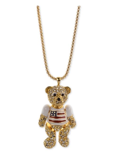 Charter Club Holiday Lane Gold-Tone Pave Red, White & Blue Bear 36" Pendant Necklace, Created for Macy's