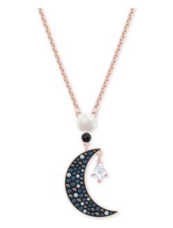Rose Gold-Tone Imitation Pearl & Crystal Moon Pendant Necklace, 15-5/8"   2" extender