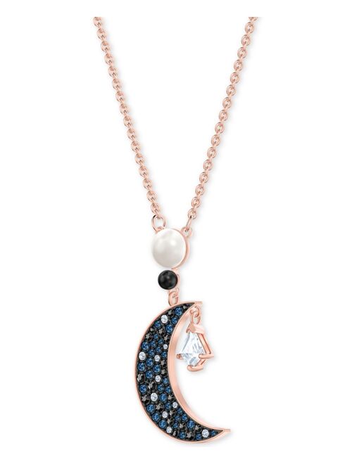 Swarovski Rose Gold-Tone Imitation Pearl & Crystal Moon Pendant Necklace, 15-5/8" + 2" extender