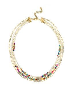 18K Gold Plated Multi-Chain and Beaded Necklace