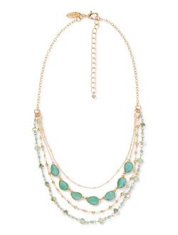 Style & Co Gold-Tone Green Stone & Bead Layered Strand Necklace, 17" + 3" extender, Created for Macy's