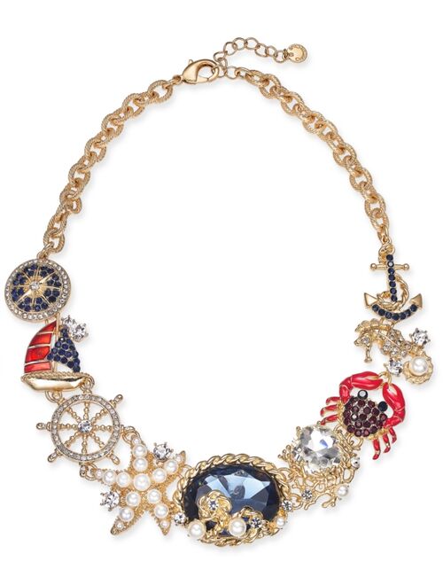 Charter Club Gold-Tone Crystal, Stone & Imitation Pearl Sea-Motif Statement Necklace, 16" + 3" extender, Created for Macy's