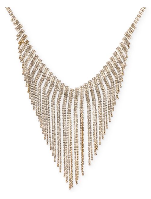 INC International Concepts Gold-Tone Rhinestone Angled Fringe Statement Necklace, 18" + 3" extender, Created for Macy's
