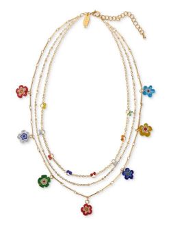 Style & Co Gold-Tone Multicolor Flower Shaky Charm Layered Statement Necklace, 17" + 3" extender