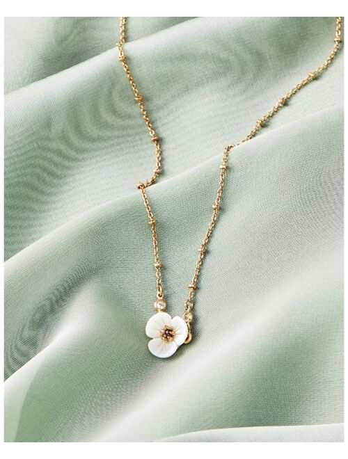 lonna & lilly Gold-Tone Crystal & Imitation Mother-of-Pearl Flower Pendant Necklace, 16" + 3" extender