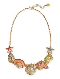 Gold-Tone Crystal Seashell Statement Necklace, 17-1/2"   2" extender, Created for Macy's