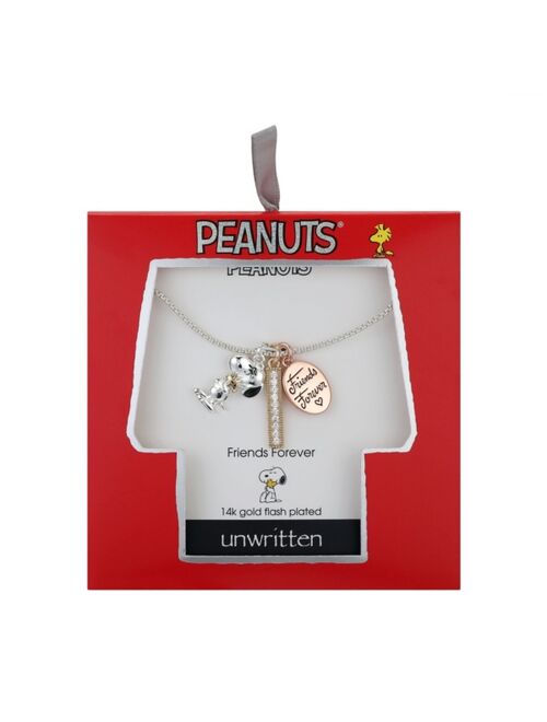 Peanuts Tri-Tone Flash Plated Crystal "Friends Forever" Snoopy Pendant Necklace