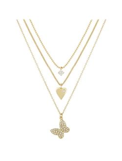 Unwritten 14K Gold Flash-Plated 3-Pieces Cubic Zirconia Butterfly Layered Pendants Set