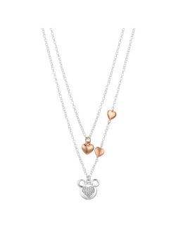 14K Gold Flash-Plated Genuine Crystal Mickey Heart Layered Pendant Necklace