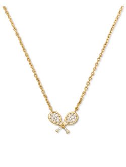 Gold-Tone Cubic Zirconia Racket & Imitation Pearl Mini Pendant Necklace, 16"   3" extender